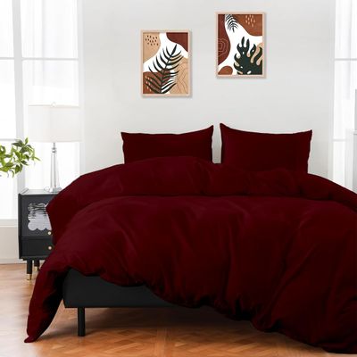 ARlinen Twin Size Duvet Cover Set, 100% Egyptian Cotton, 3 Piece Bedding Set with Zipper Closure, Includes 1 Burgundy Duvet Cover (88x68 inches) and 2 Pillow Cases (20x30 inches)