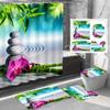 Amagical 4PCS Zen Garden Bamboo Shower Curtain Set Bathroom Mat Set,Orchid Flowers and Stones in Zen Garden Sunny Day Pattern Bath Mat+Contour Mat+Toilet Cover+Shower Curtain view 1