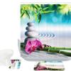 Amagical Zen Garden Theme 3 Piece Shower Curtain Set Bathroom Mat Set Orchid Flowers and Stones in Zen Garden Sunny Day Pattern Bath Mat + Contour Mat + Shower Curtain and 12 Hooks view 1