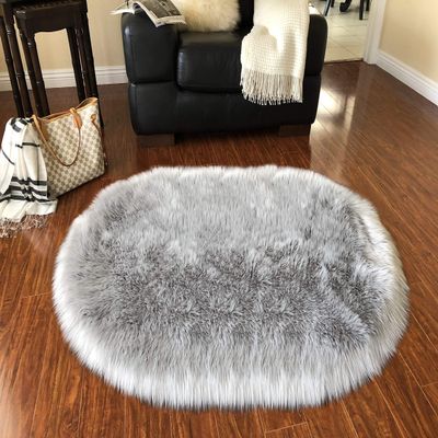 LAMBZY Faux Sheepskin Hypoallergenic Oval Silky Shag Rug, Luxury Shaggy Silky Plush Carpet for Bedrooms Rugs Living Room Kids Rooms Sofa Floor Rugs (3'x5',90x150 cm, Grey)