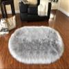 LAMBZY Faux Sheepskin Hypoallergenic Oval Silky Shag Rug, Luxury Shaggy Silky Plush Carpet for Bedrooms Rugs Living Room Kids Rooms Sofa Floor Rugs (3'x5',90x150 cm, Grey) view 1