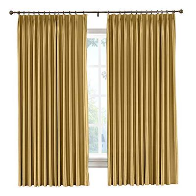 cololeaf Faux Silk Satin Blackout Curtains Luxury Dupioni Thermal Insulated Pinch Pleated Drapes for Living Room Bedroom Diningroom Gold 84" W x 84" L Inch (1 Panel)