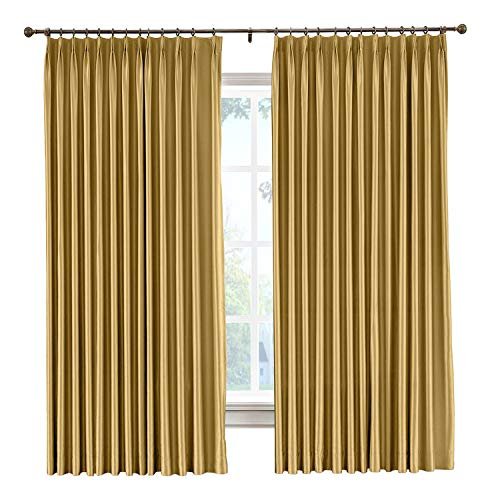 cololeaf Faux Silk Satin Blackout Curtains Luxury Dupioni Thermal Insulated Pinch Pleated Drapes for Living Room Bedroom Diningroom Gold 84" W x 84" L Inch (1 Panel)