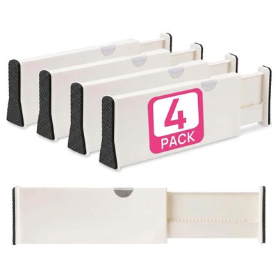 4 Adjustable Drawer Dividers, Organize Silverware and Utensils in Home Kitchen, Divider for Clothes in Bedroom Dresser, Designed to Not Snag Underwear and Bra Fabrics, Bathroom Storage Organizers