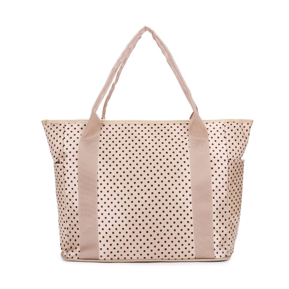 Large Diaper Tote Bag for Baby Care Stuff Stylish for Mom and Dad Convertible Travel Shoulder Bag for Boys and Girls (Apricot dots)