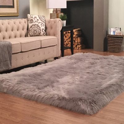 LAMBZY '' Lena Collection '' Faux Sheepskin Super Soft Hypoallergenic Square Area Rug Plush Fur Premium Shag (96", 240x240 cm, Grey)