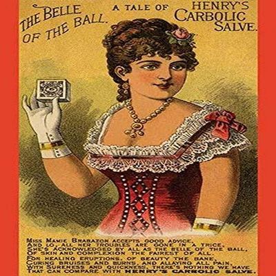 A Victorian medical trade card for a quack medical cure for a panacea of conditions The card shows a woman smiling with a box of the medicine A story below tells in rhyme a tale of how great the cur