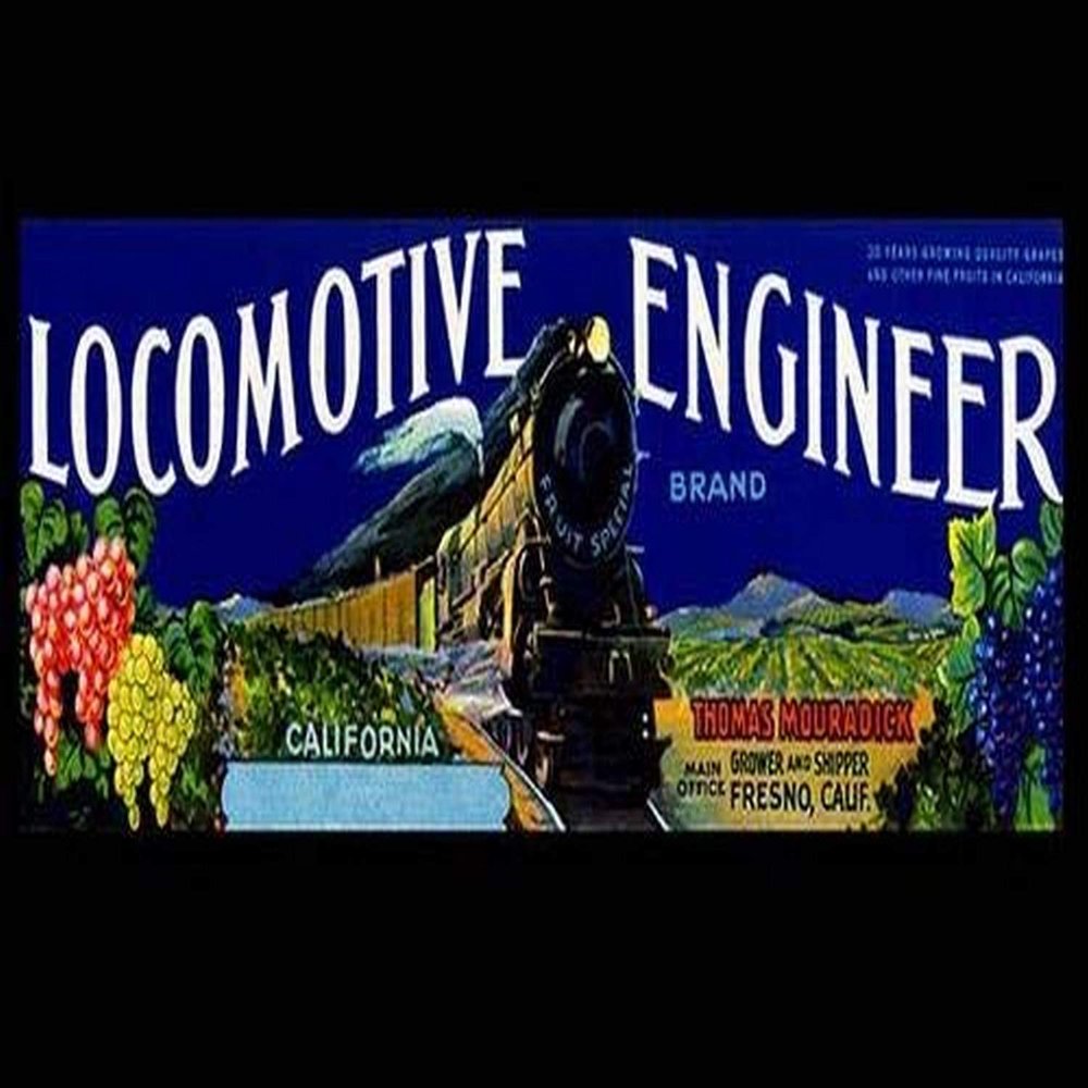 All sorts of fruit and vegetable crates needed labels This label featuring a steam engine freight train is for California grapes When the boxes were stacked for transport all over the United States