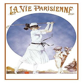 A woman takes a swing with a golf club at a heart as cupid acts as a caddy The art is from the cover of La Vie Parisienne (Parisian life) a French weekly magazine founded in Paris in 1863 and popular