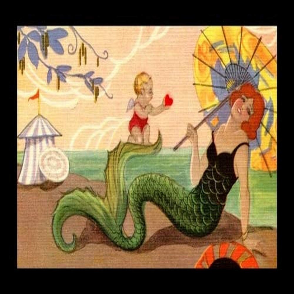 Carlo Chiostri (1863 - 1939) was a prolific Italian illustrator often illustrating fairy tales He did a series of postcards with mermaids giving them pretty little faces with bright red lips This is