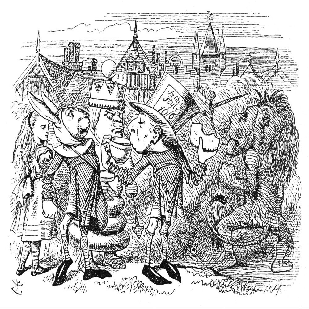 Carroll Looking Glass NThey Placed Themselves Close To Where Hatter The Other Messenger Was Standing Watching The Fight With A Cup Of Tea In One Hand And A Piece Of Bread And Butter In The Other Illus