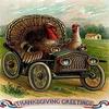 Two turkeys out for a Sunday drive unlikely It is probable that these guys know whats coming and are leaving town in their classic automobile The sender of the vintage postcard is obviously the one view 1