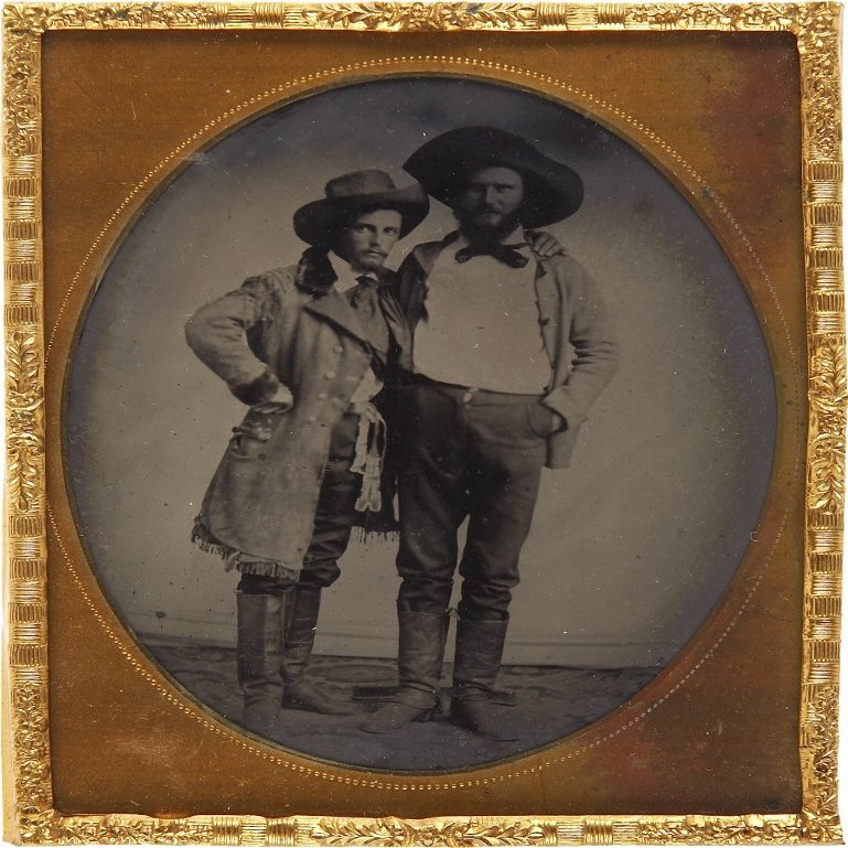 Two Western Gentlemen A Particularly Clear Image Of Two Pals Posed Standing One With His Around The Others Shoulder The Image Clearly Shows The Fringed Buckskin Jacket And Stovepipe Boots Of One Of Th
