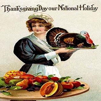 The sender of the vintage postcard is obviously not a chef because it is traditional to serve the Turkey plucked and cooked However symbolically this is great for the season complete with the fruits