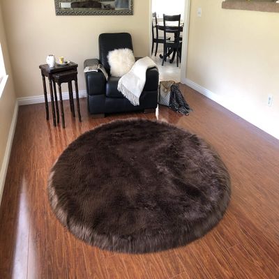 LAMBZY Faux Sheepskin Super Soft Hypoallergenic Rug Plush Fur, Luxury Shaggy Silky Plush Carpet for Bedrooms Rugs Living Room Kids Rooms Sofa Floor Rugs Round(8', D240 cm, Brown)