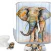 Amagical Colorful Elephant Decor 3 Piece Bath Mat Set Shower Curtain Set Bathroom Mat Contour Mat Polyester Fabric Waterproof Shower Curtain and 12 Hooks view 1