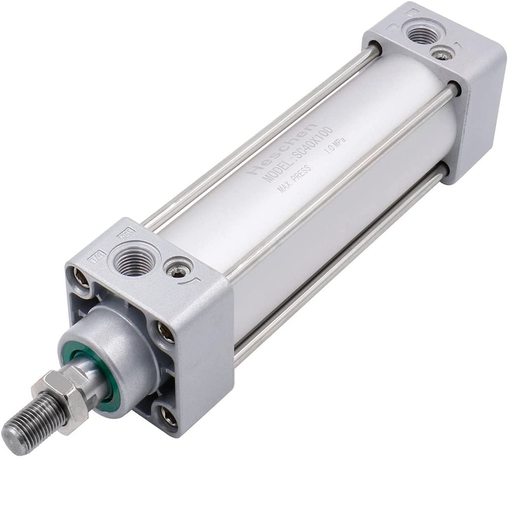 Heschen Tie-Rod Pneumatic Air Cylinder, SC 40-100, 40mm Bore, 100mm Stroke, PT 1/4 Port, Double Acting, Adjustable Cushion, Self-Lubricating Actuator for Industrial & Woodworking