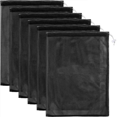 Frienda 6 Pieces Mesh Stuff Sack, 11 x 15 Inch Durable Nylon Drawstring Laundry Bag for Rinsing Beach Toys, Seashell Collecting, Mesh Bags for Travel(Black)
