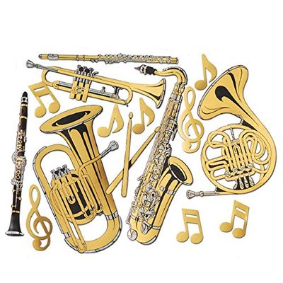 Beistle Club Pack Music Pattern Gold Foil Musical Instrument Cutouts, Box of 180 Cutouts