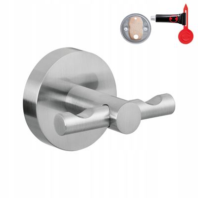 tesa Moon Towel Hook, Chromed Stainless Steel - Bathroom Hook for Wall mounting Without Drilling, Including Adhesive Solution - 53 mm x 65 mm x 50 mm