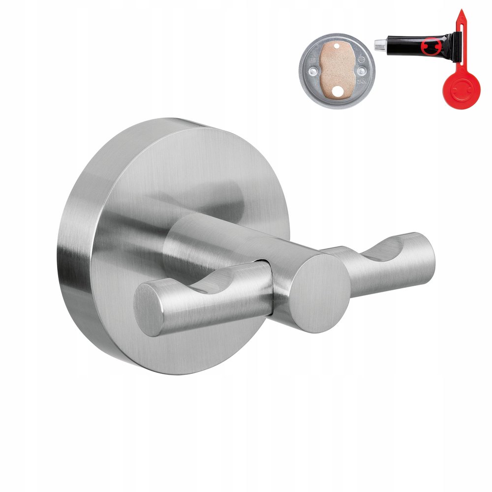 tesa Moon Towel Hook, Chromed Stainless Steel - Bathroom Hook for Wall mounting Without Drilling, Including Adhesive Solution - 53 mm x 65 mm x 50 mm