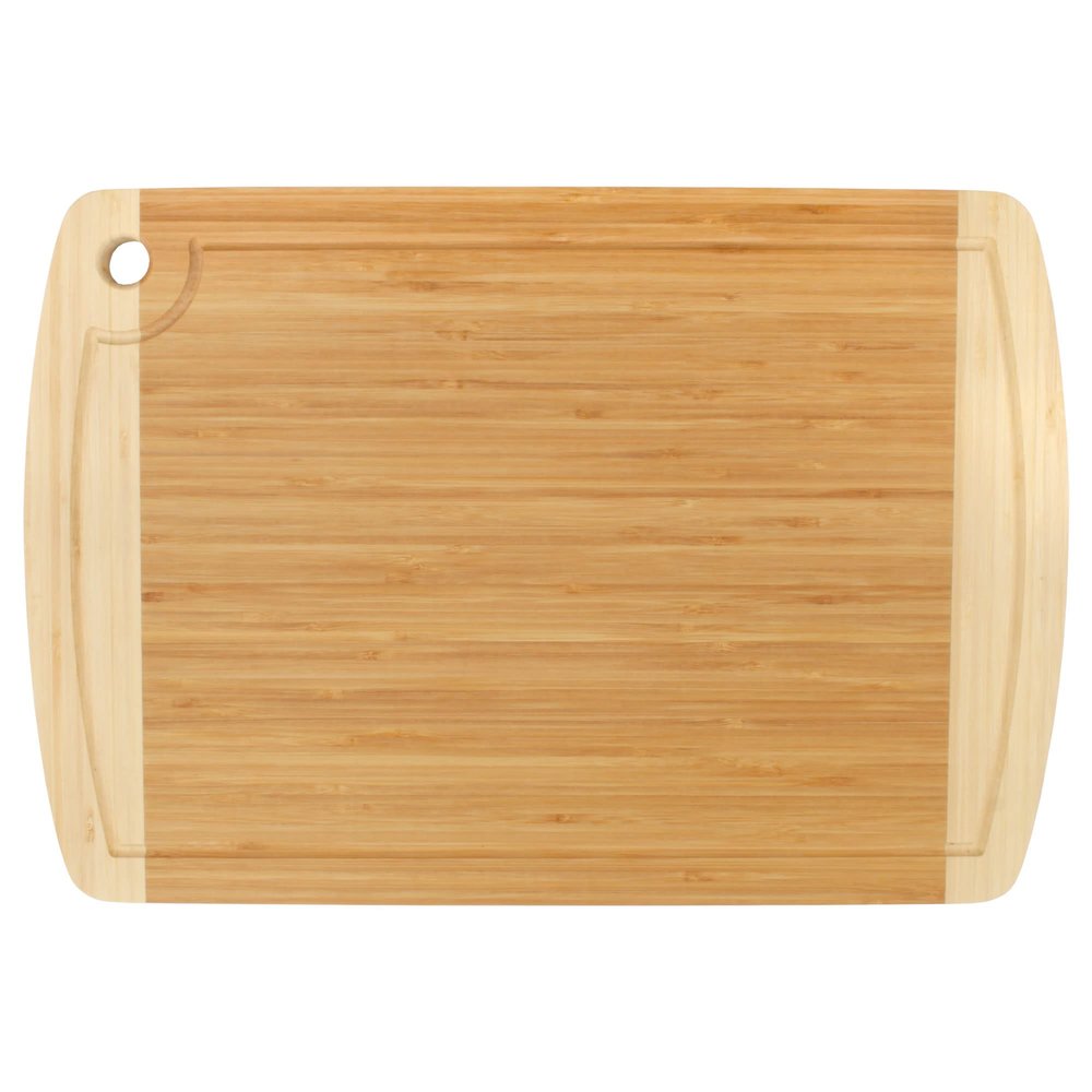 BambooMN Heavy Duty Premium Bamboo Two-Toned Cutting Board w/Hanging Hole - 17.25" x 11.75" x 0.75" - Grooved/Flat - 1 Piece