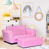 Costzon Kids Couch with Footstool, 2 in 1 Double Seat Children's Sofa w/PU Leather Surface, Armrest Chair Lounge, Soft Kids Sofa for Preschool Bedroom Kids Room Toddlers Boys Girls Birthday (Pink) view 2