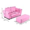 Costzon Kids Couch with Footstool, 2 in 1 Double Seat Children's Sofa w/PU Leather Surface, Armrest Chair Lounge, Soft Kids Sofa for Preschool Bedroom Kids Room Toddlers Boys Girls Birthday (Pink) view 3