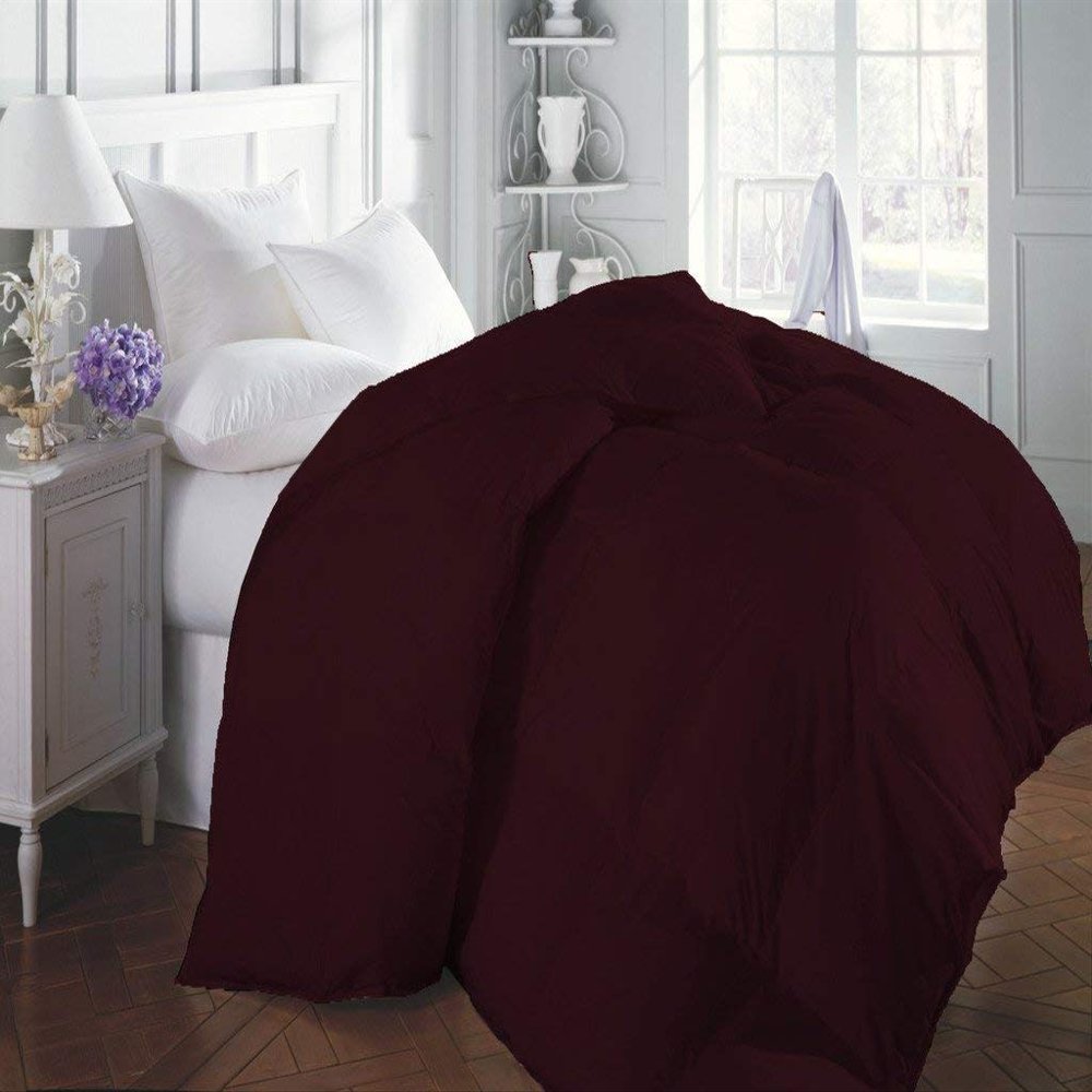 RBS Bedding's 650 Thread Count 1pc Comforter (100 GSM Microfiber Fill Box Stitched) King/ Standard Size(90 x 100 inches), Wine Solid 100% Egyptian Cotton