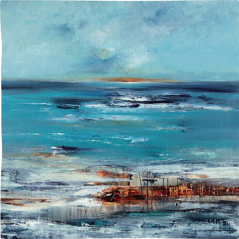Coastal Connection | Woven Tapestry Wall Art Hanging | Vibrant Contemporary Ocean Composition | 100% Cotton USA Size 35x46