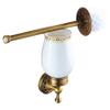 Antique Brass WC Toilet Cleaning Brush + Wall Mounted Holder with Ceramics Cup view 1