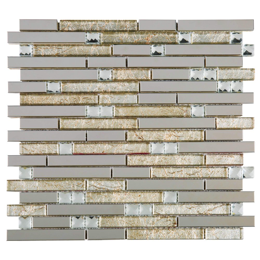 TDSSG-01 Metal Foil Glass with Stainless Steel Mosaic Tile Sheet-Kitchen and Bath backsplash Wall Tile (1 Sheet)