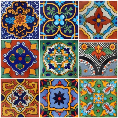 9 Mexican Tiles 4"x 4" Hand Painted Talavera F- 40
