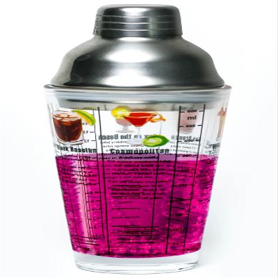 14 oz Recipe Glass Cocktail Shaker With Strainer Top - Includes 6 Cocktail Drink Recipes (Vodka Theme)