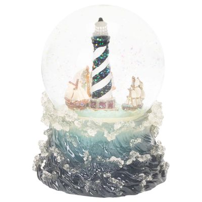 Lighthouse Globe Nautical Blue Resin 7 x 5 Music Figurine Plays Over The Waves