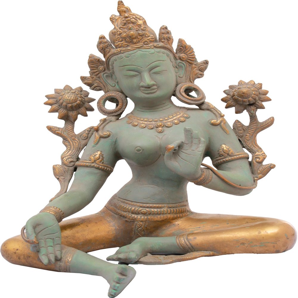 Exotic India Tibetan Buddhist Deity Green Tara - Brass Statue