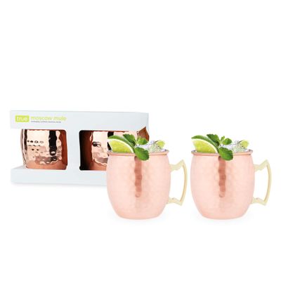 True Moscow Mule Mug, Stainless Steel, Copper Cups for Moscow Mules, Copper Bar Cart Accessories, 16 oz, Set of 2