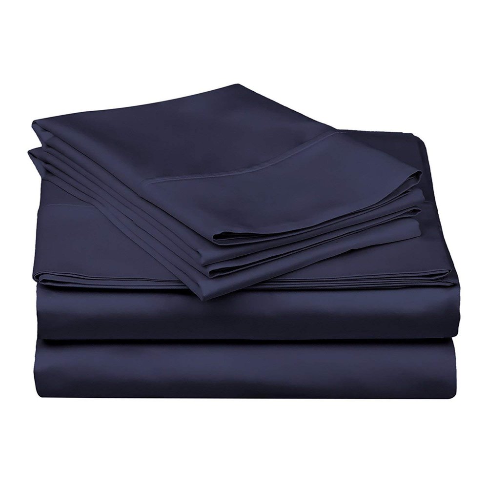 400 Thread Count 4-Piece Sheet Set Narrow Bunk Bed Size (39" x 75") Navy Blue Solid Fit Up to 28" Deep Mattress 100% Egyptian Cotton.