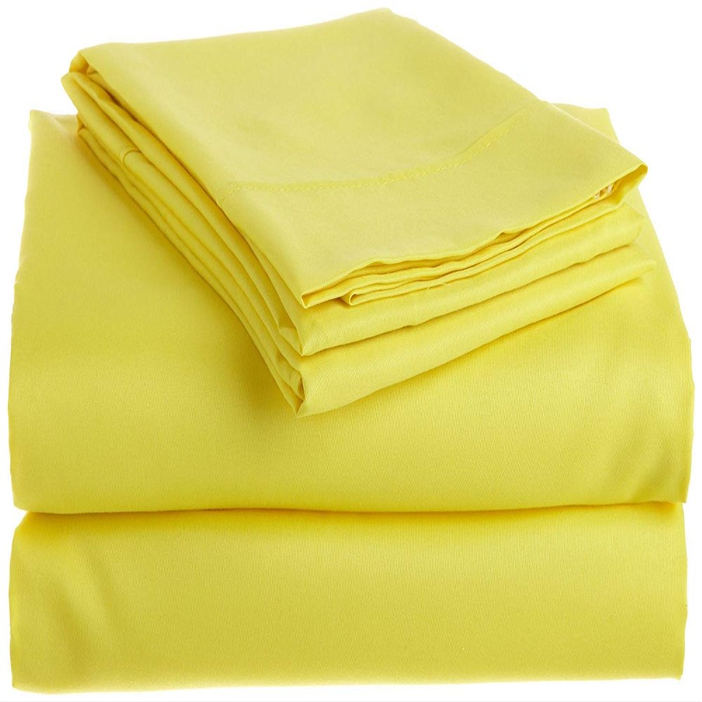 400 Thread Count 4-Piece Sheet Set Super Single (48 x 84) Yellow Solid Fit Up to 28" Deep Mattress 100% Egyptian Cotton.