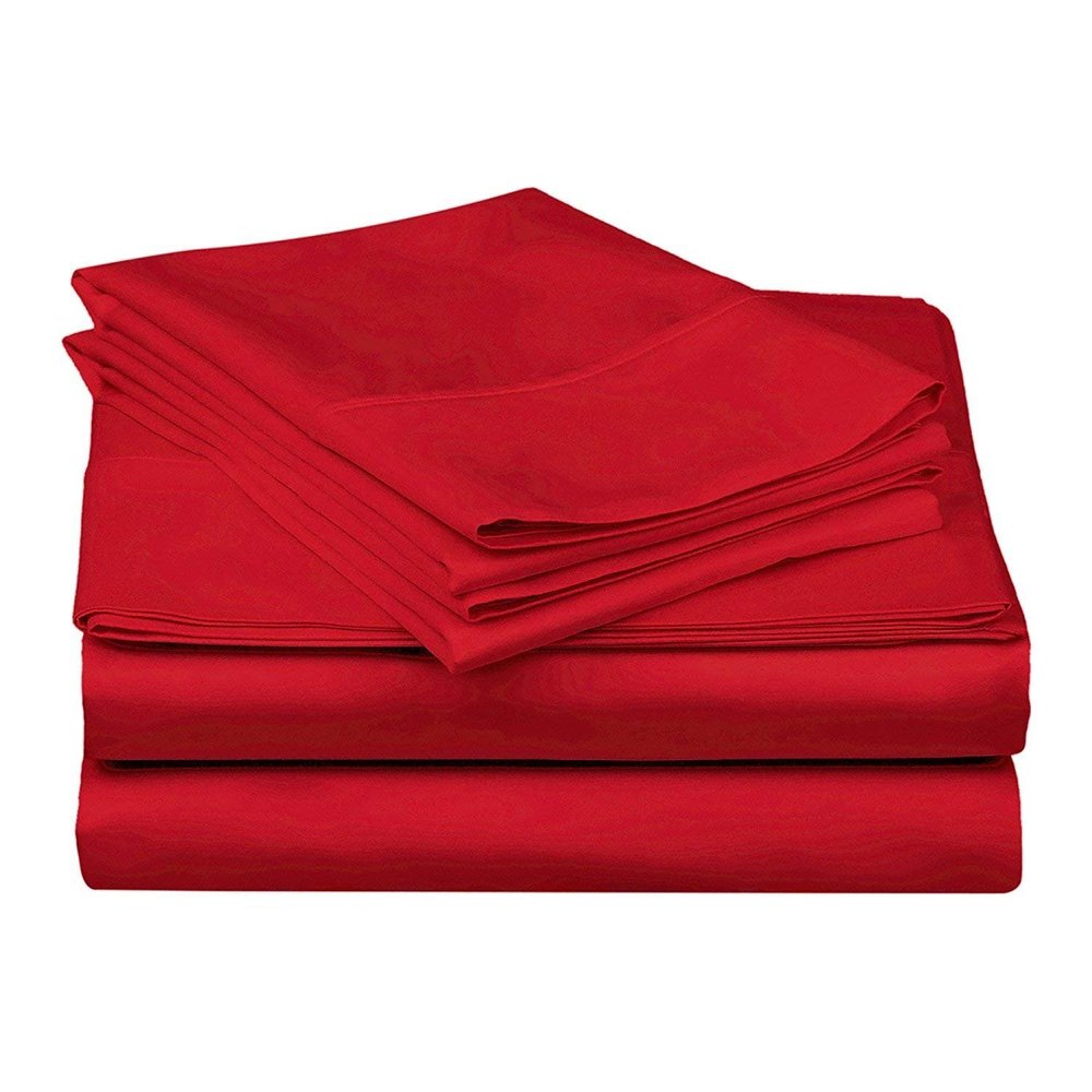 400 Thread Count 4-Piece Sheet Set Super Single (48 x 84) Red Solid Fit Up to 28" Deep Mattress 100% Egyptian Cotton.
