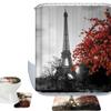 Amagical Grey Eiffel Paris Tower 16 Piece Bathroom Mat Set Shower Curtain Cityscape Red Flower Pattern Bath Mat Contour Mat and Toilet Cover Shower Curtain with 12 Hooks view 1