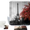 Amagical Grey Eiffel Paris Tower 3 Piece Bathroom Mat Set Shower Curtain Cityscape Red Flower Pattern Bath Mat Contour Mat Shower Curtain with 12 Hooks view 1