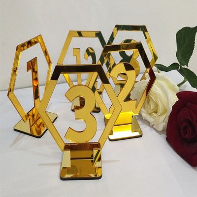 RUIXUAN Acrylic Geometric Table Numbers,Wedding Hexagon Table Numbers, Boho Centerpiece Table Decor, Mirror Gold Table Decor (Gold, 25PCS)