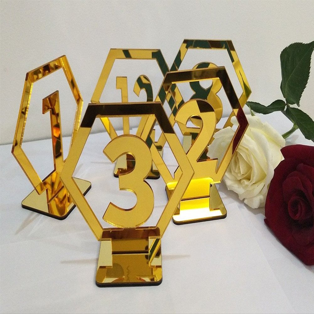 RUIXUAN Acrylic Geometric Table Numbers,Wedding Hexagon Table Numbers, Boho Centerpiece Table Decor, Mirror Gold Table Decor (Gold, 25PCS)