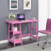 Convenience Concepts Designs2Go Trestle Desk 47" - Modern Desk or Vanity with Shelves, for Office, Dorm, Living Room, Pink view 2