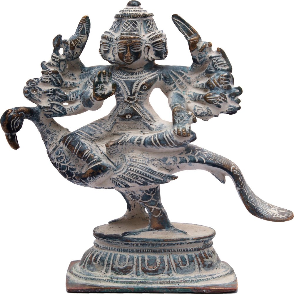 Exotic India Karttikeya - Son of Shiva - Brass Statue - Color Antique Color
