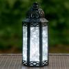 10.5 Clear Glass Metal Moroccan Decorative Candle Lantern with White LED Twinkle Fairy Lights & Remote Wedding Table Centerpieces, Indoor Home Decor, Outdoor Patio & Porch, Medium view 1