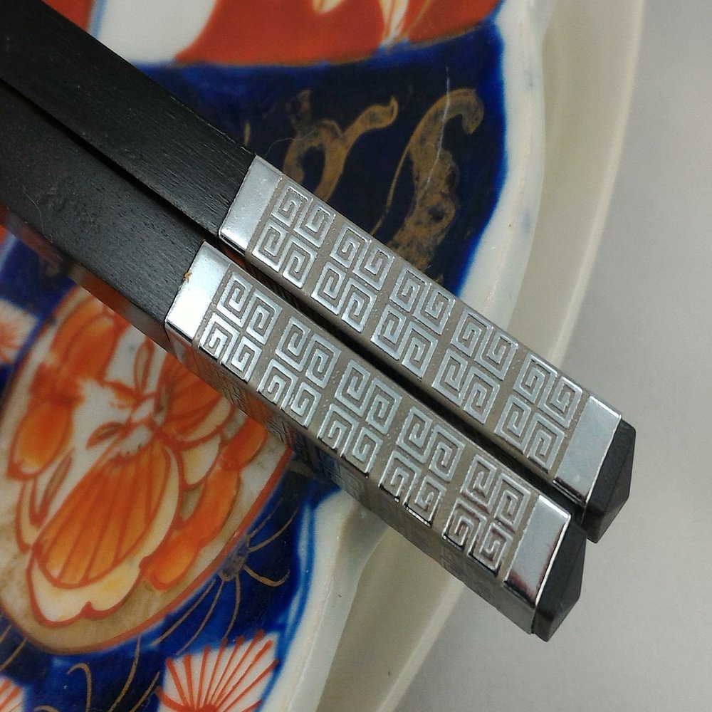Ultra Choice Luxury Chopsticks 10 Pack (Fancy Ornamental Black Chopstick, Silver)