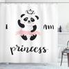 Ambesonne Cartoon Shower Curtain, Funny Ballerina Panda Bear Dancing in Pink Skirt Girls, Cloth Fabric Bathroom Decor Set with Hooks, 69" W x 70" L, White Black Rose view 1