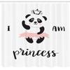 Ambesonne Cartoon Shower Curtain, Funny Ballerina Panda Bear Dancing in Pink Skirt Girls, Cloth Fabric Bathroom Decor Set with Hooks, 69" W x 70" L, White Black Rose view 2